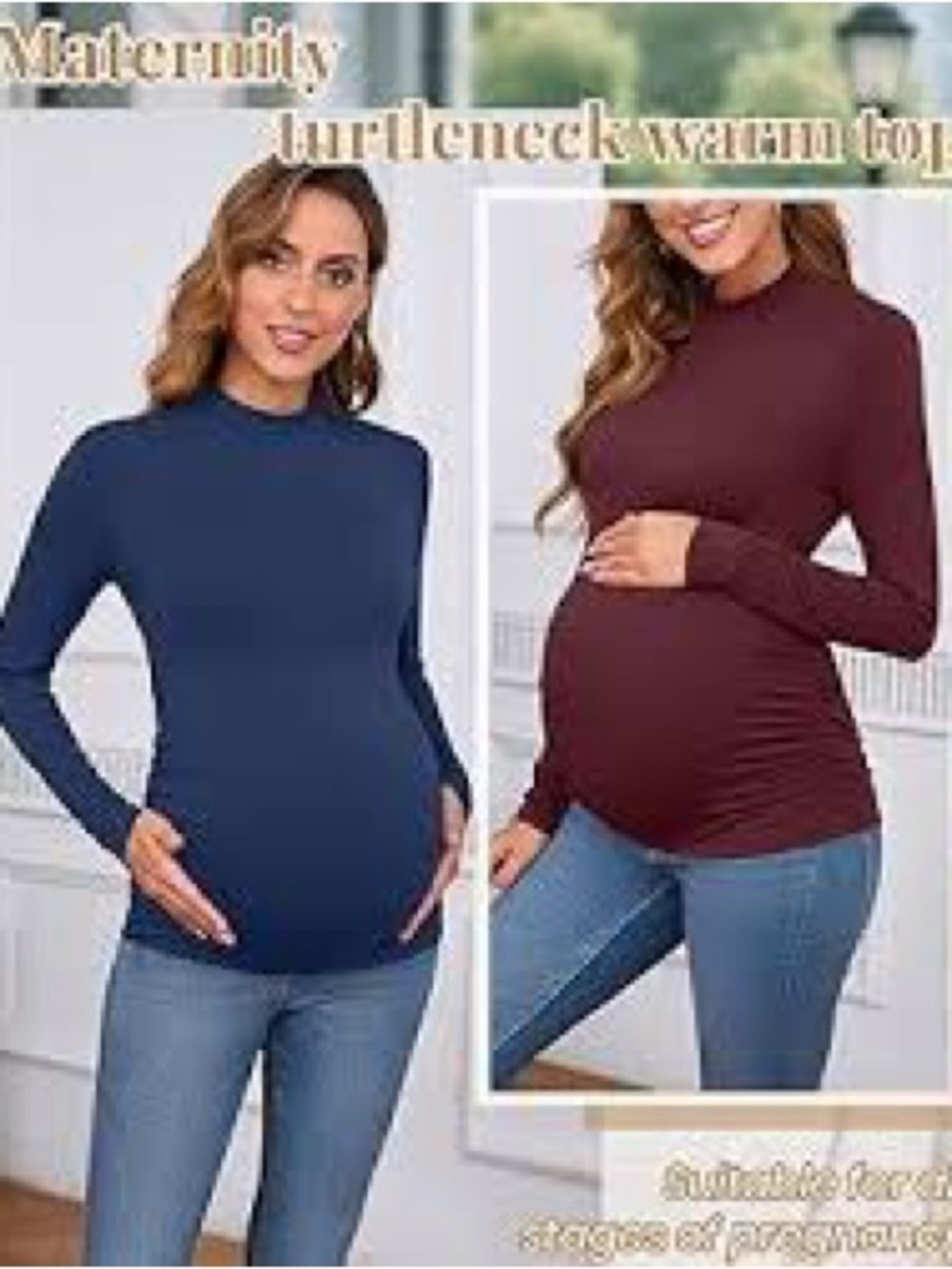 SHEIN Maternity Turtleneck Long Sleeve Top in Navy and Burgundy